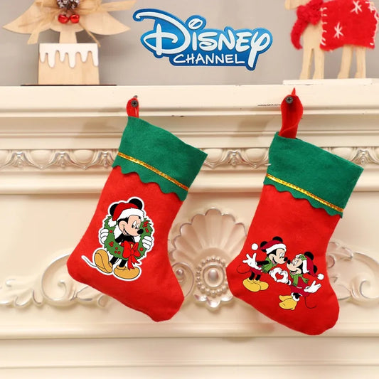 Disney Christmas Stockings Mickey Minnie Plush Hanging Socks Fireplace Xmas Tree Decor Large Capacity Present Bag Surprise Gift