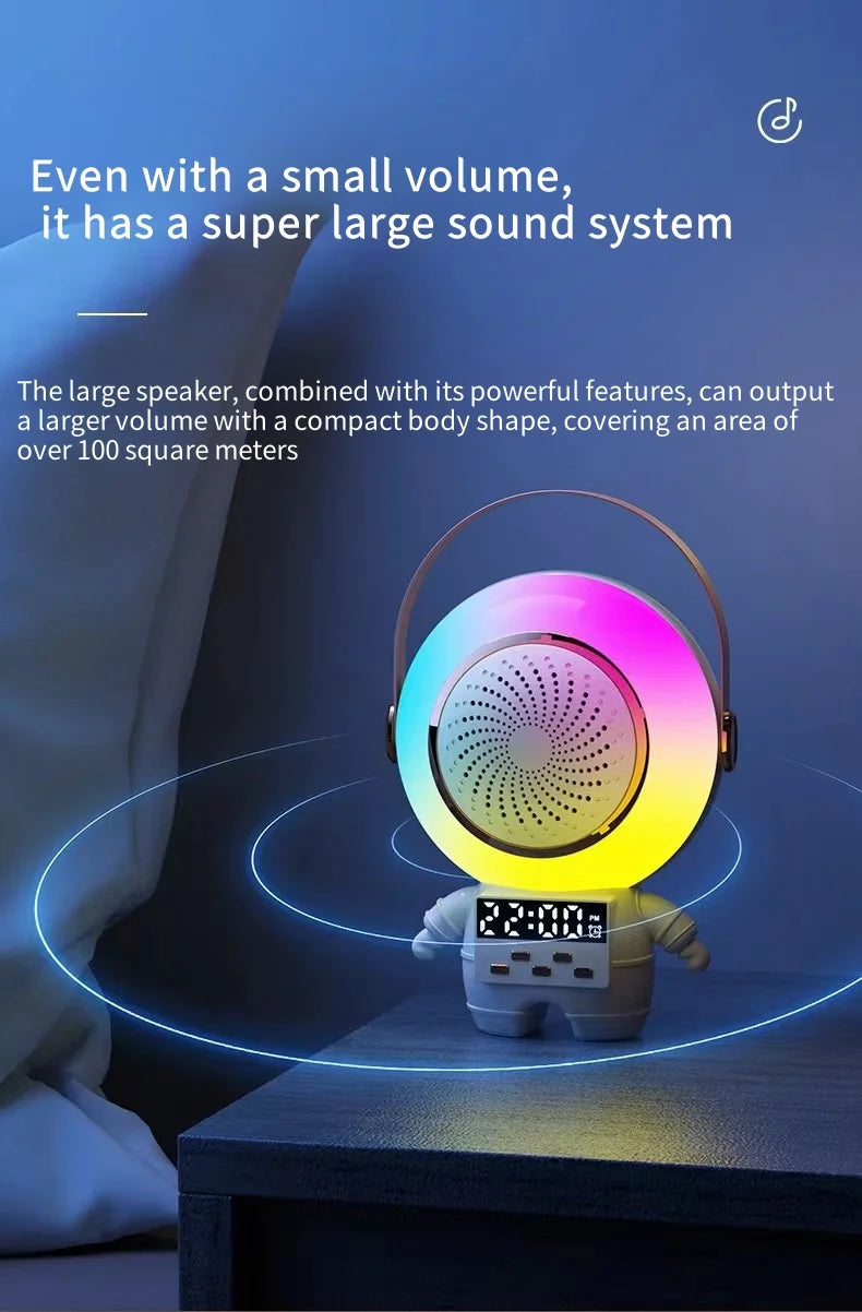 Astronaut night light sound system, small household KTV dual microphone wireless microphone, multifunctional clock speaker