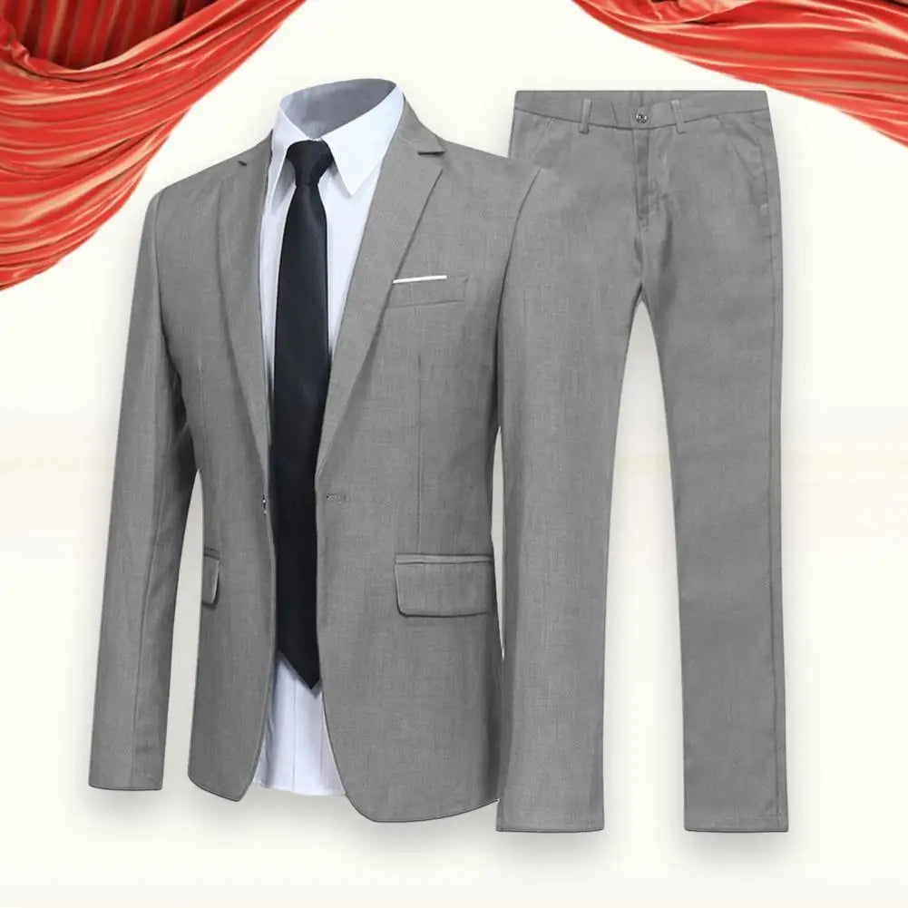 Men's Casual Boutique Business Suit Solid Color Turndown Collar Slim Fit Wedding Groom Suit Coat Blazers Trousers Suit Men's Sets