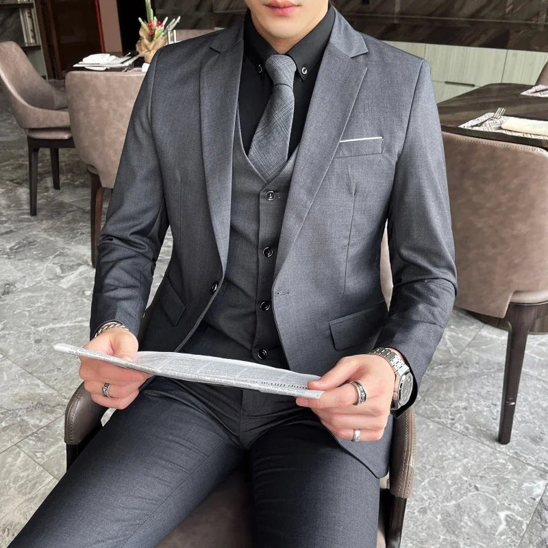 Blazer, Vest & Pants Men's Fashion Business Gentleman Professional Formal Dress Korean Version Banquet Dress Suit 6XL