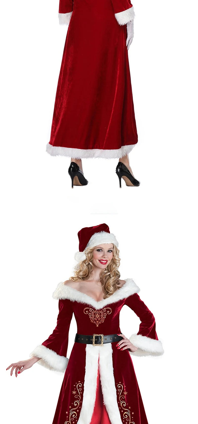 Christmas Santa Claus Costume Red Velvet Lady Elegant Long Dress Xmas For Man Woman