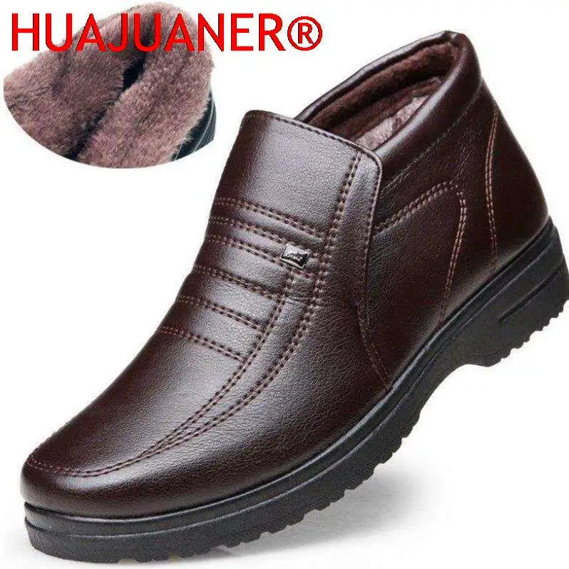 Waterproof Men's Casual Leather Shoes Flannel High Top Slip-on Male Casual Shoes Rubber Warm Winter Shoes for Mens