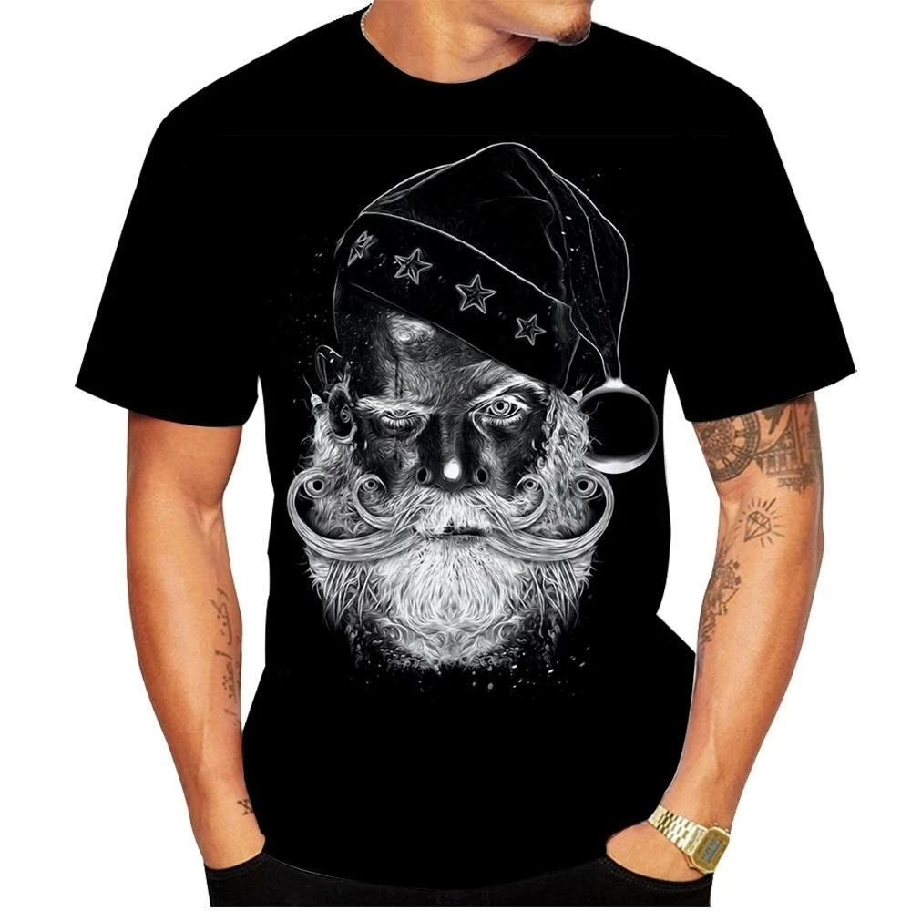 Men's Christmas Elf Santa Claus Printed T-shirt Fashion Trend Round Neck Loose Street Party Men's Round