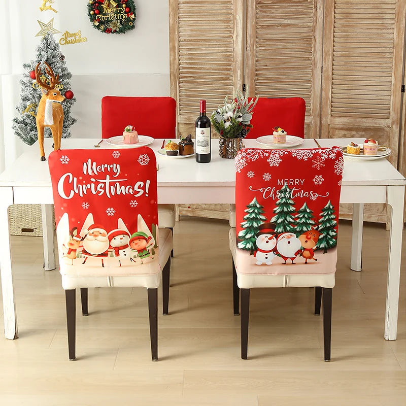 Christmas Chair Cover Cartoon Home Table Dinner Chair Seat Cover Decoration Xmas Party New Year Home Decoration