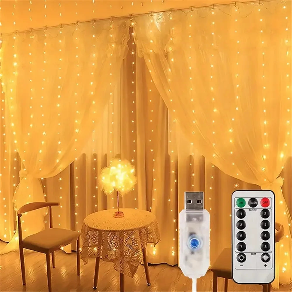 Curtain String Lights, 8 Modes Window Fairy Lights for Wedding Home Garden Bedroom Outdoor Indoor Wall Decorations