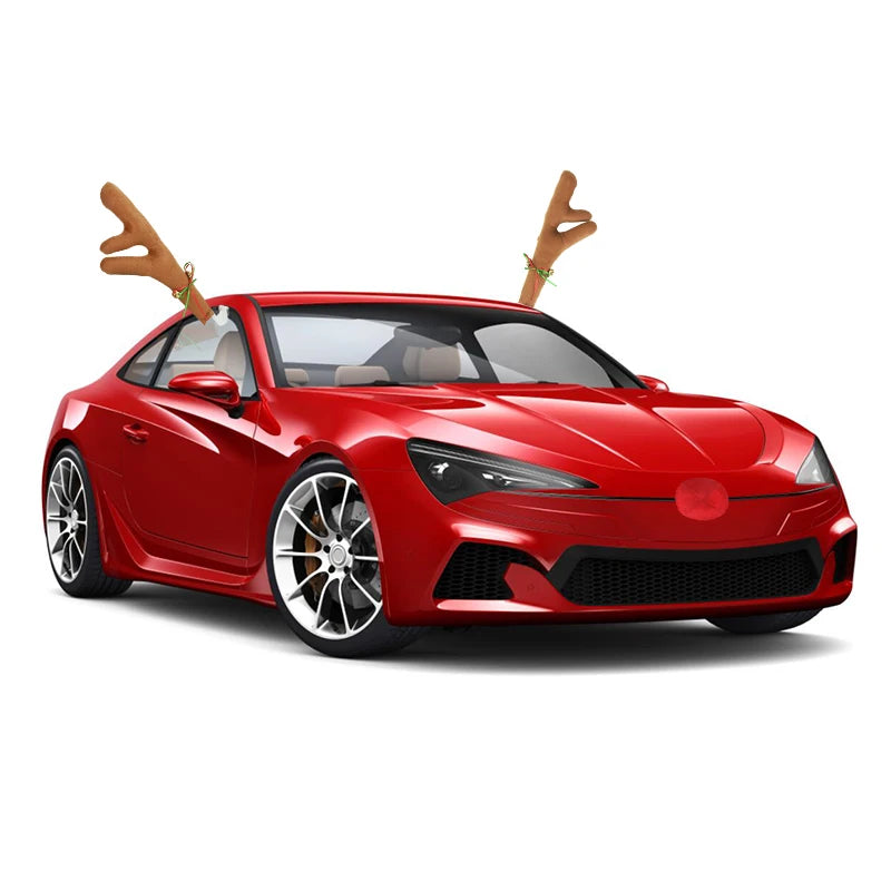 3pcs Christmas Antlers Car Decoration Accessories Christmas Car Flannelette Red Nose Costume Reindeer Deer Antler Diy Decoration