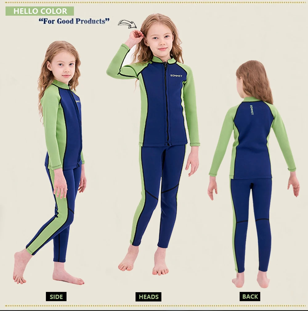 New Kids Wetsuit Neoprene 1.5mm/3mm Boys and Girls Thick Warm Scuba Diving Suit Underwater Free-diving Split Long Sleeve