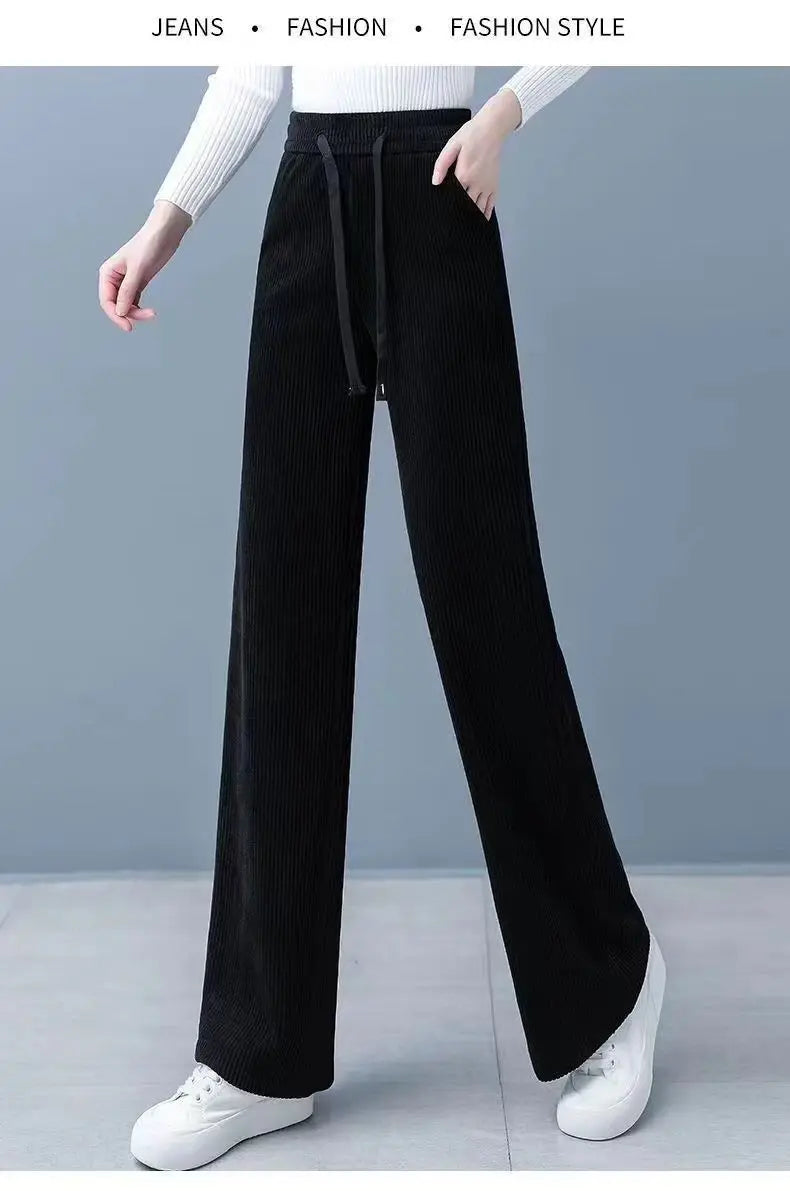 Elastic Waist Loose Casual Wide Leg Corduroy Pants Female Add Velvet Fashion All-match Trousers Women's Clothing