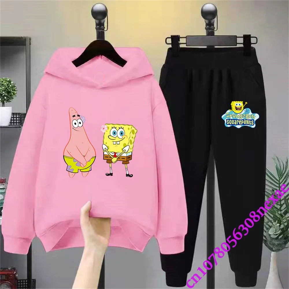 SpongeBob Children's Clothing Boys And Girls Sweater Suit 2 Pieces Cartoon Print Sweater Sportswear Trousers