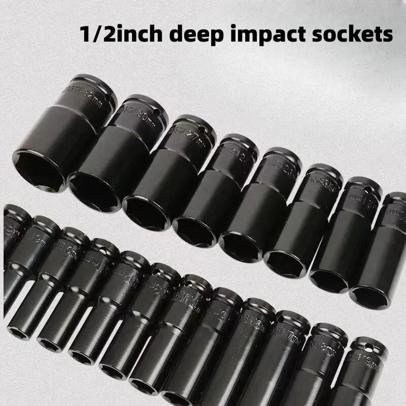 10pcs 1/2" Drive Metric Impact Socket Set Universal Socket Metric Drive Deep Socket Set Wrench for Air Pneumatic Repair Tools