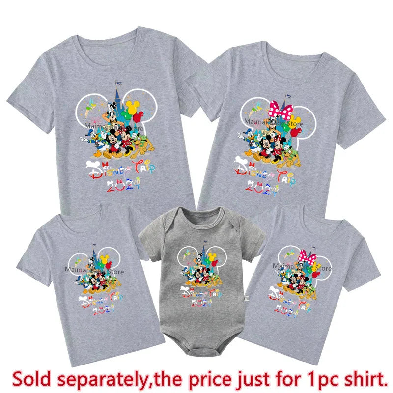 Disney Trip 2024 Family Matching Shirts Funny Mickey Minnie T shirts Look Dad Mom Kids Tees Top