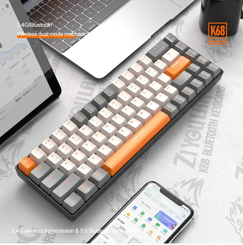 Mechanical Keyboard 60% Wireless Bluetooth Dual Mode Hot-Swappable Mini 68-Key Red