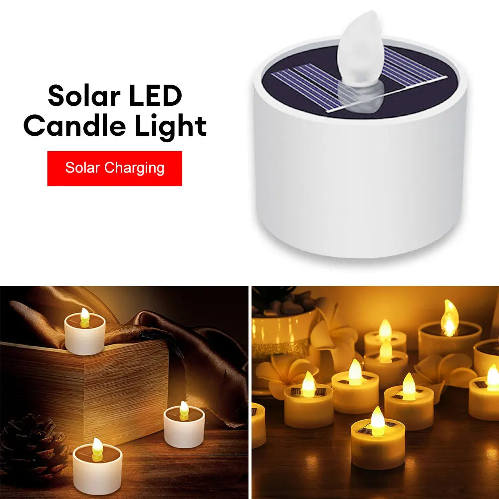 Solar Candle Light Flameless Flickering Lamp Rechargeable Night Light Waterproof LED Candles Home Atmosphere Light Party Decor