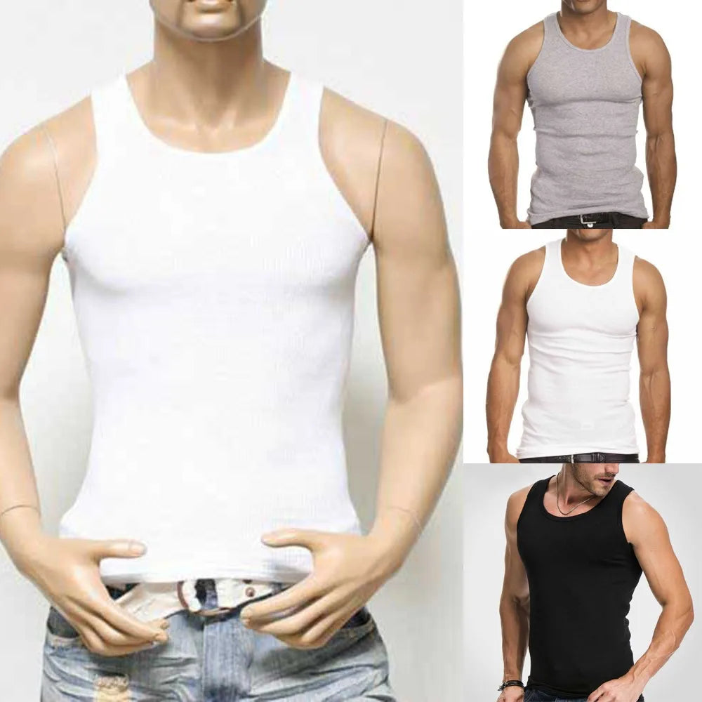 Men Tank Tops Undershirt Gym Workout Stringer Fitness T-Shirt Beater Undershirt  Mens Sleeveless Gyms Vests Cotton Singlets