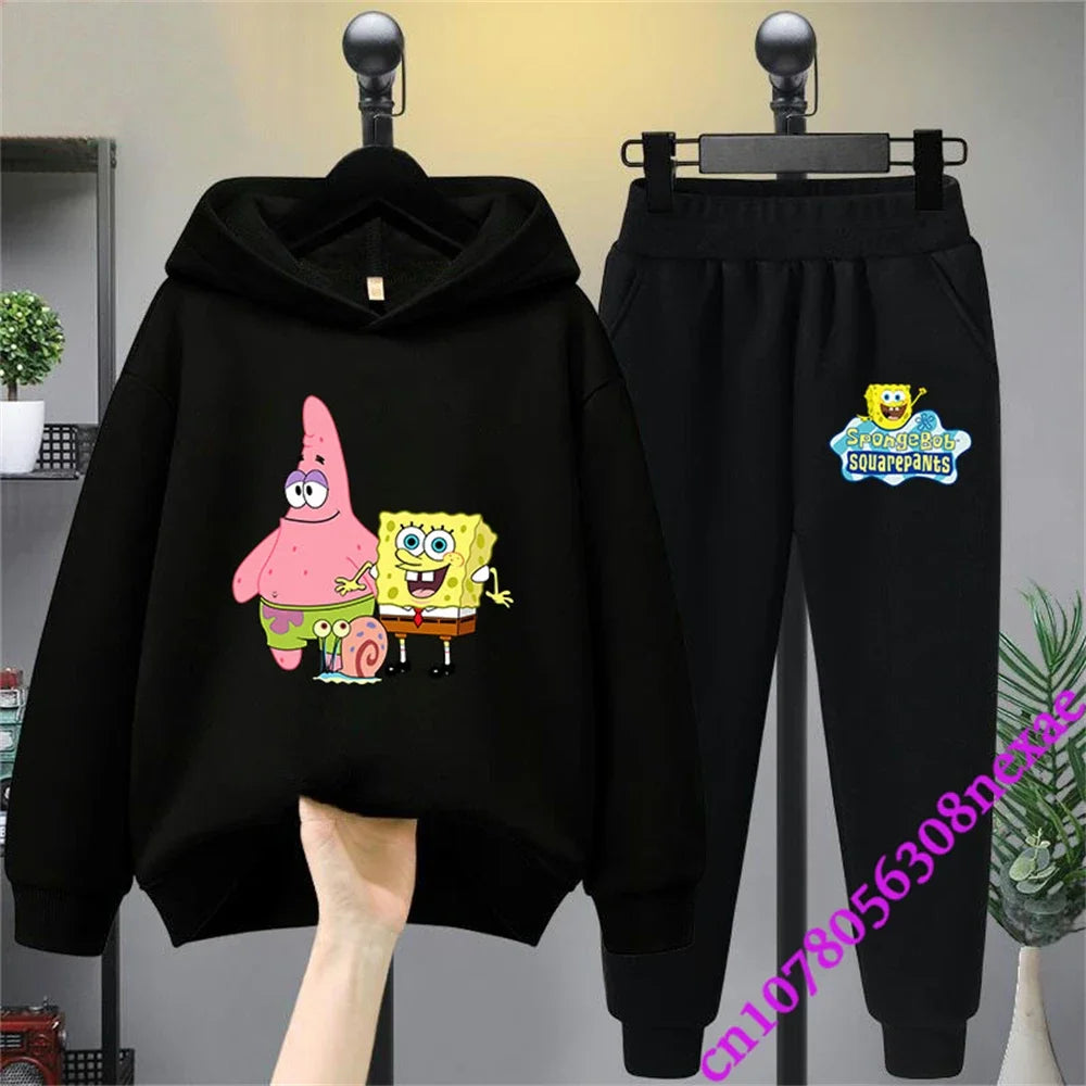 SpongeBob Children's Clothing Boys And Girls Sweater Suit 2 Pieces Cartoon Print Sweater Sportswear Trousers