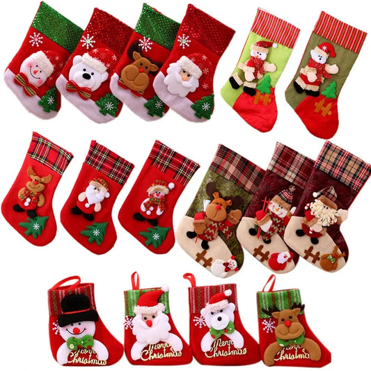 4 Christmas Stockings Socks Santa Snowman Hanging Xmas Tree Ornaments Christmas Decor for Home New Year Navidad Candy Gift Bags