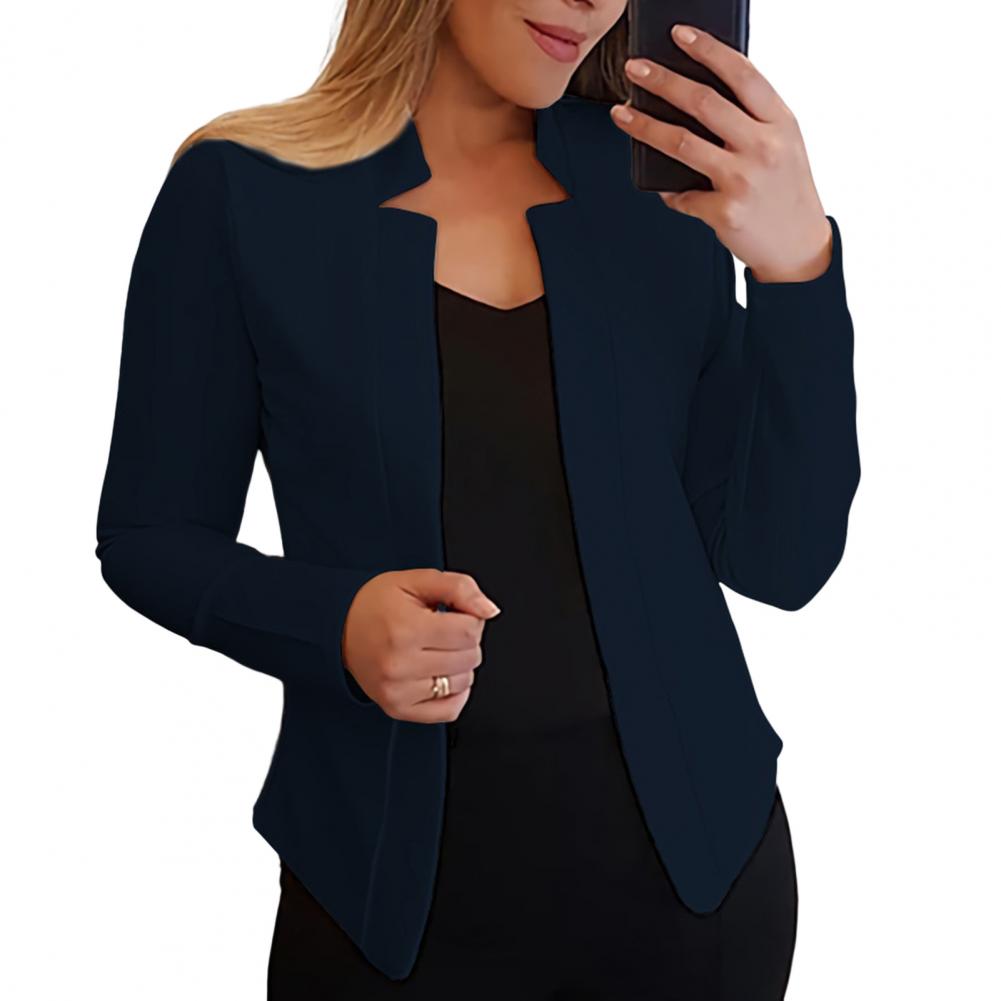 Women Blazer Open Stitch Cardigan Lady Blazer Long Sleeves Warm Business Outwear