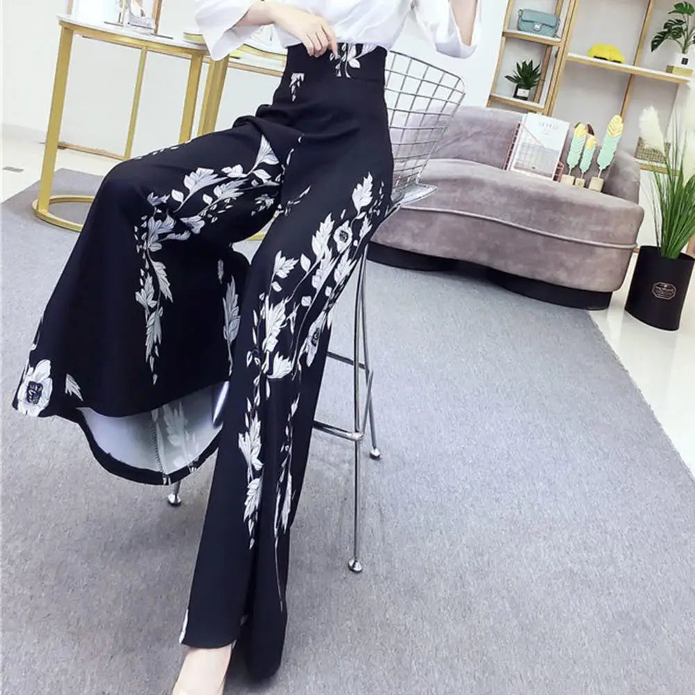 Women's Summer Long Skirt Contrast Color Baggy Flower Print High Waist Slimming Plus Size Trousers Skirt Daily Clothes