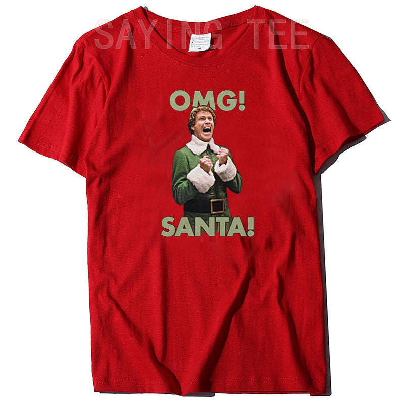 OMG Elf Adult Christmas T-Shirt Funny Xmas Costume Gifts Streetwear Clothes Men Family Matching Christmas T-Shirt