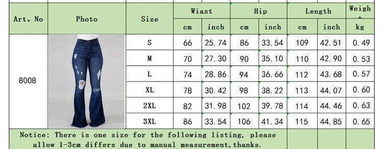 Denim Women's Pants High-stretch Ripped Jeans High-waisted Flared Trousers for Women