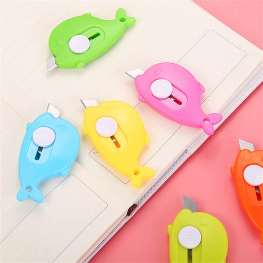 Mini Utility Knife Whale Shape Child Utility Knife Stationery Letter Opener Paper Cutter Craft Knife With Key Chain Hole