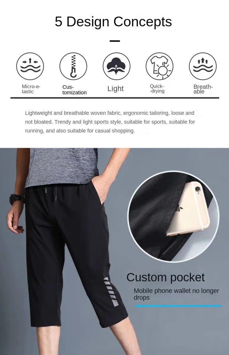 Men's Casual Shorts Thin Loose Elastic Healthy Sports Cropped Pants Plus Fertilizer Plus Size 5XL Beach 3/4 Pants