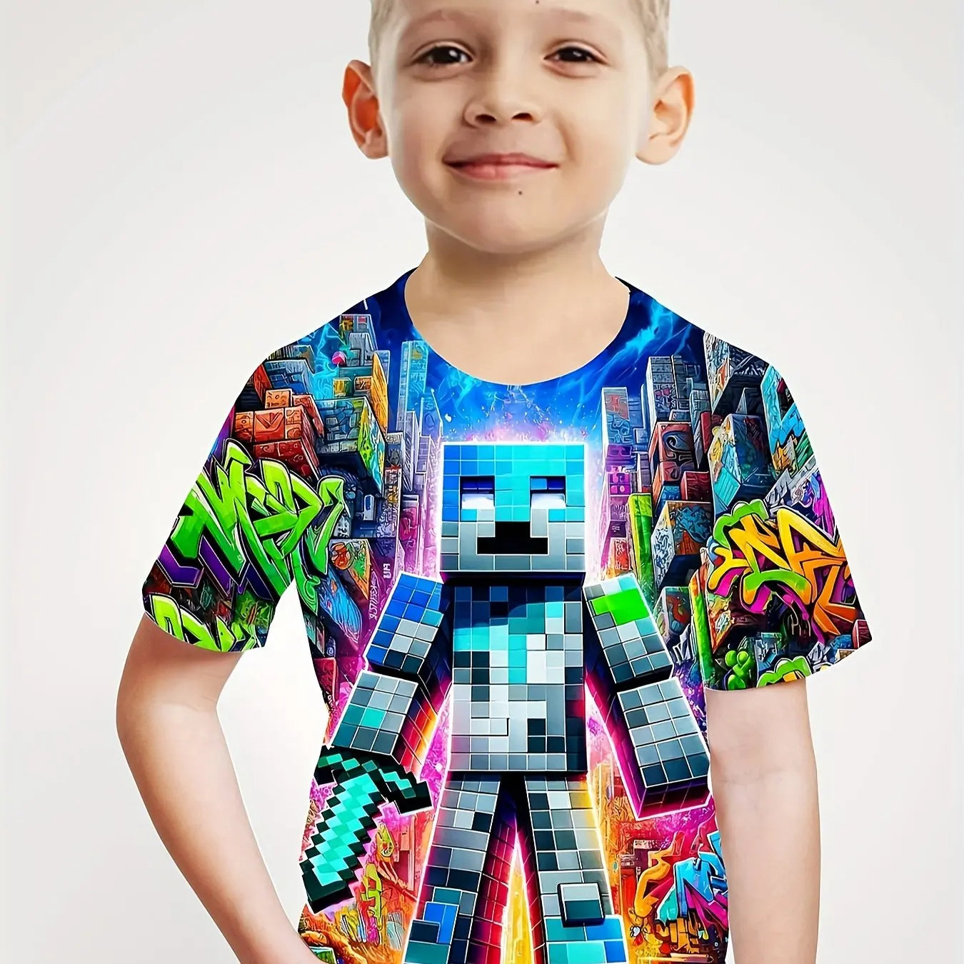 Children's Minecraft T-shirt Clothing Boys T-shirt Short Sleeve Children T-Shirt Creative Print Funny Kids Summer Clothes Girl Clothes O-Neck Tops