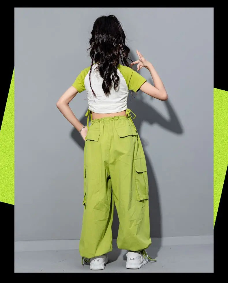 Girls Loose Casual Cargo Pants Fashion Korean Street Style Hip Hop Trousers Wide Leg Pants with Belt for School Vacation Daily