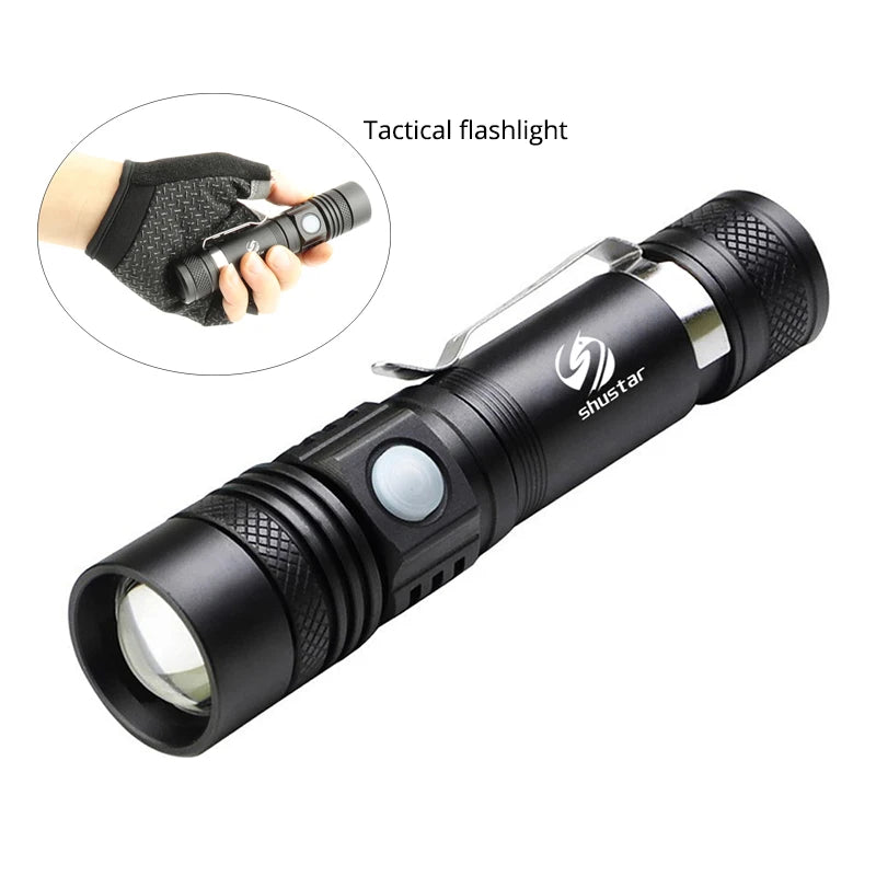 High Power Led Flashlights Zoomable Camping Torch With T6 LED Lamp Beads Waterproof 4 Lighting Modes Multi Function USB Charger