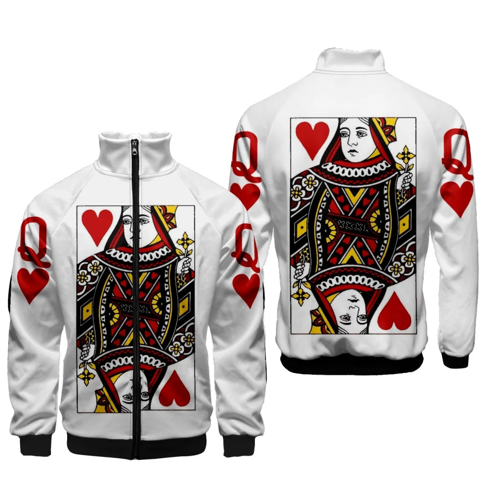 Coats Playing Cards Poker K Q print 3D Stand Collar Hoodies Men Women Casual Zipper Hoodie KING QUEEN Jacket Clothes