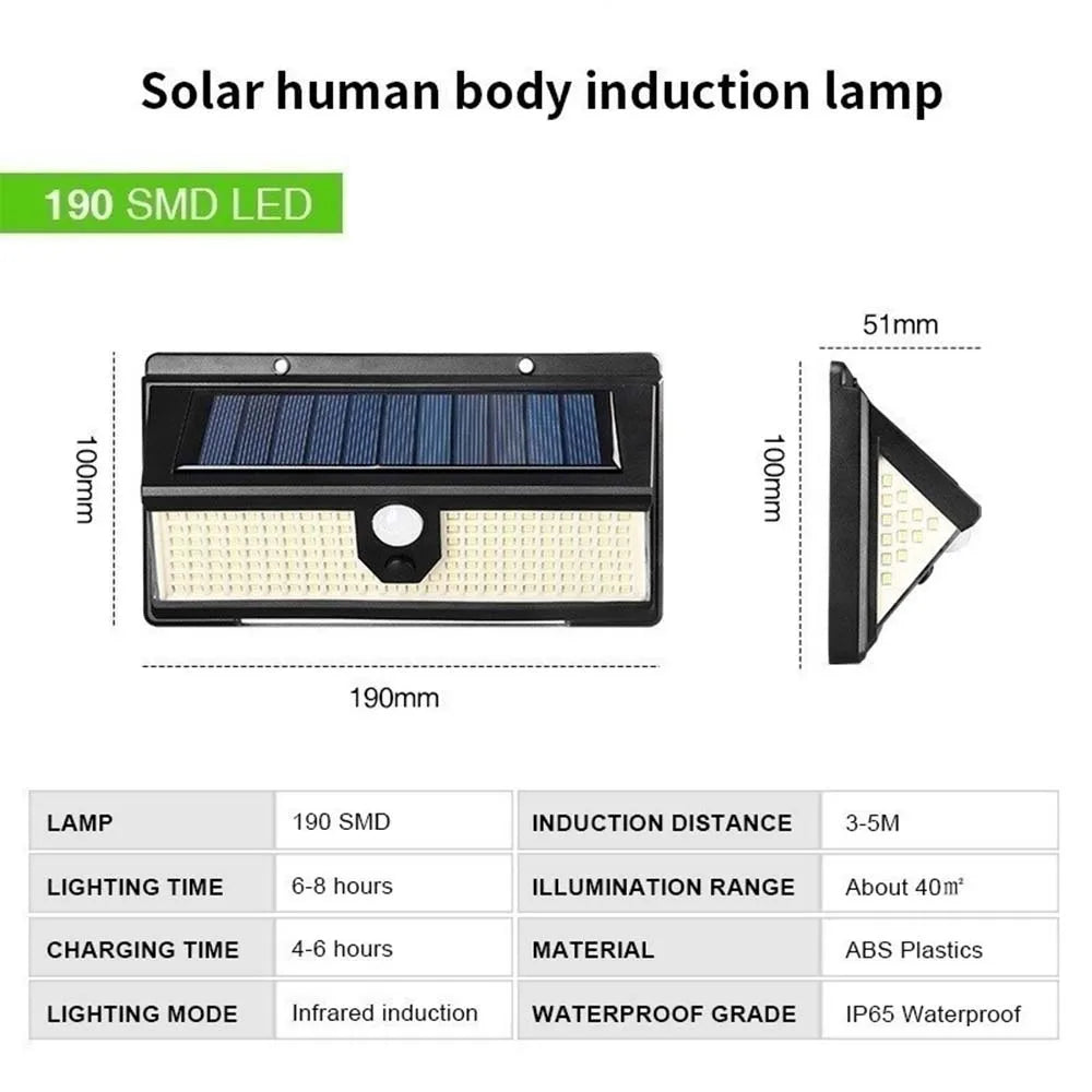 1/2/3Pcs Solar Wall Lights 190LED Outdoor Solar wall Lamp PIR Motion Sensor Solar Street Lamp Waterproof garden wall light