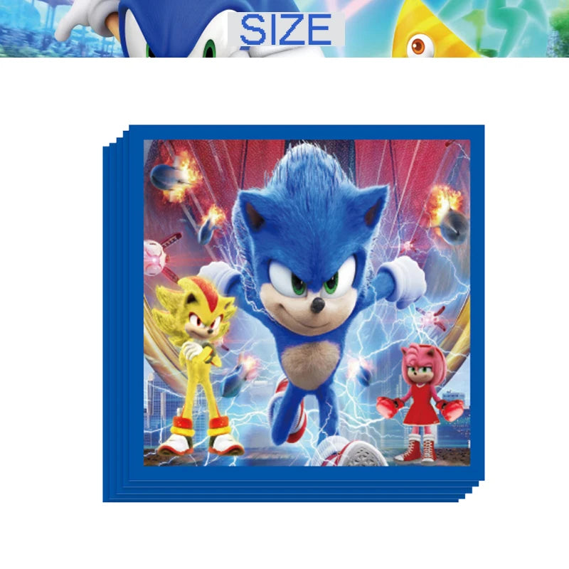 Kit Sonic Party Supplies Boys Birthday Party Paper Tableware Set Paper Plate Cup Napkins Baby Shower Decorations Sonic Gift Bags