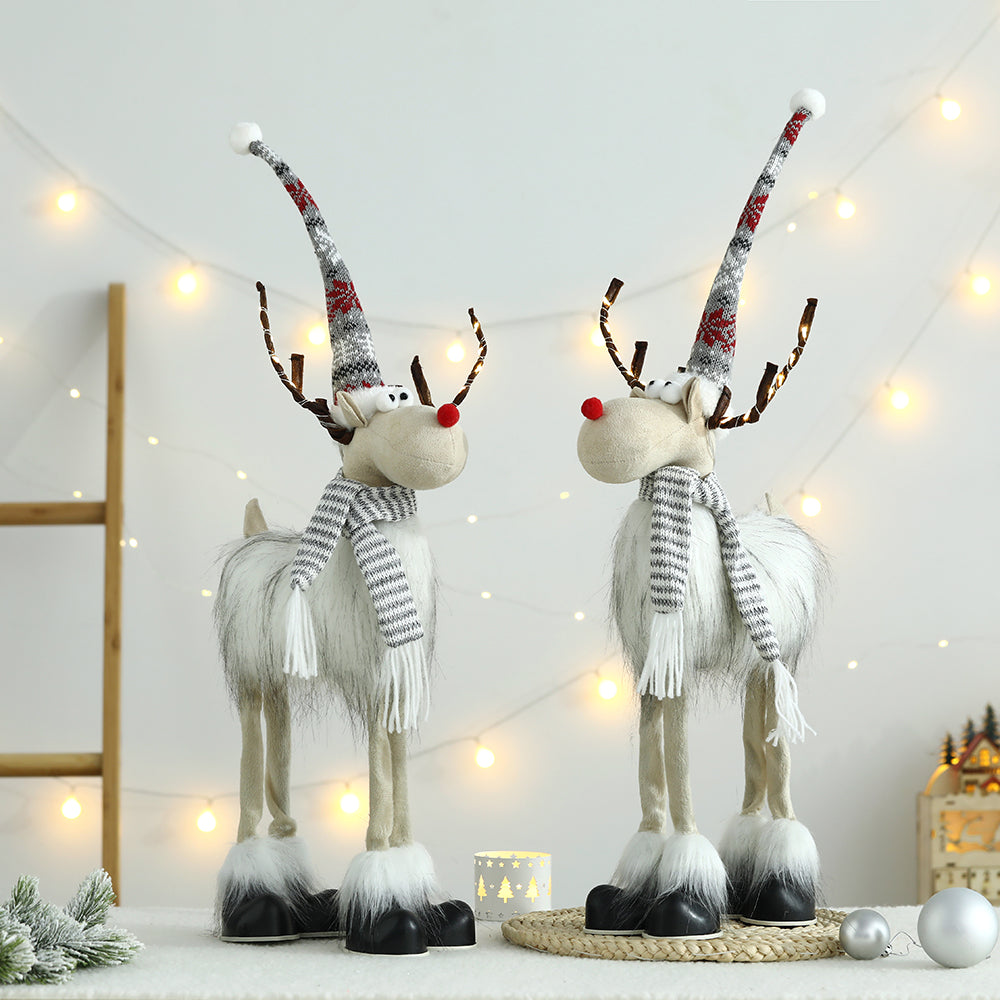 Christmas Large Standing Elk Plush Doll With LED  Lights Navidad Figurine Reindeer Ornaments For Xmas Kid Gift Home Decorations