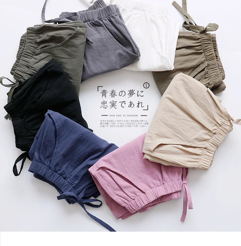 Cotton Linen Shorts Women's Sports Shorts Summer Solid High Waist Black Shorts Women Fashion Casual Basic Short Pants