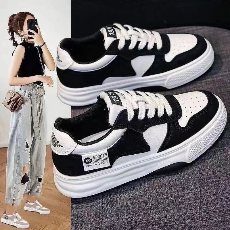 Sports Shoes Flat Female Sneakers Women Tennis Spring Casual Vulcanize Black Fashion Harajuku Thick-sole Sneakers