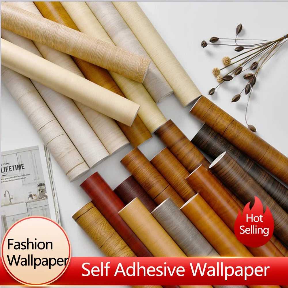 Wood Vinyl Wallpaper Self Adhesive wallpapers Doors Cabinet Desktop Modern Furniture Decorative wall Paper