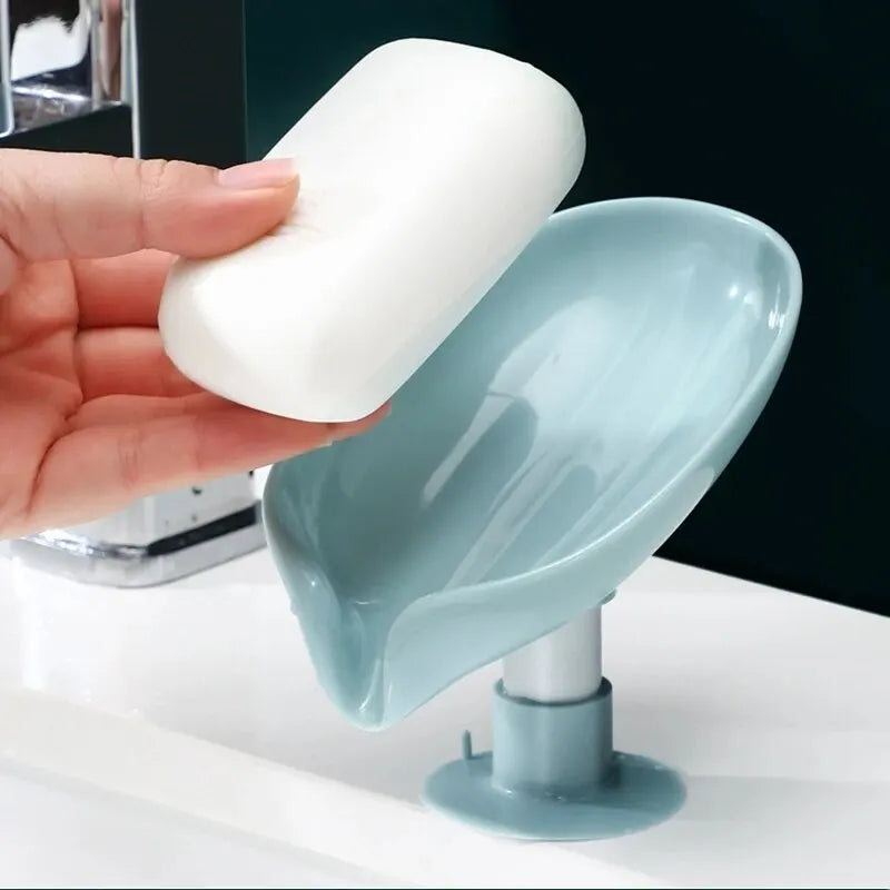 Drain Soap Holder Leaf Shape Soap Box Suction Cup Tray Drying Rack for Shower Sponge Container Kitchen Bathroom Accessories