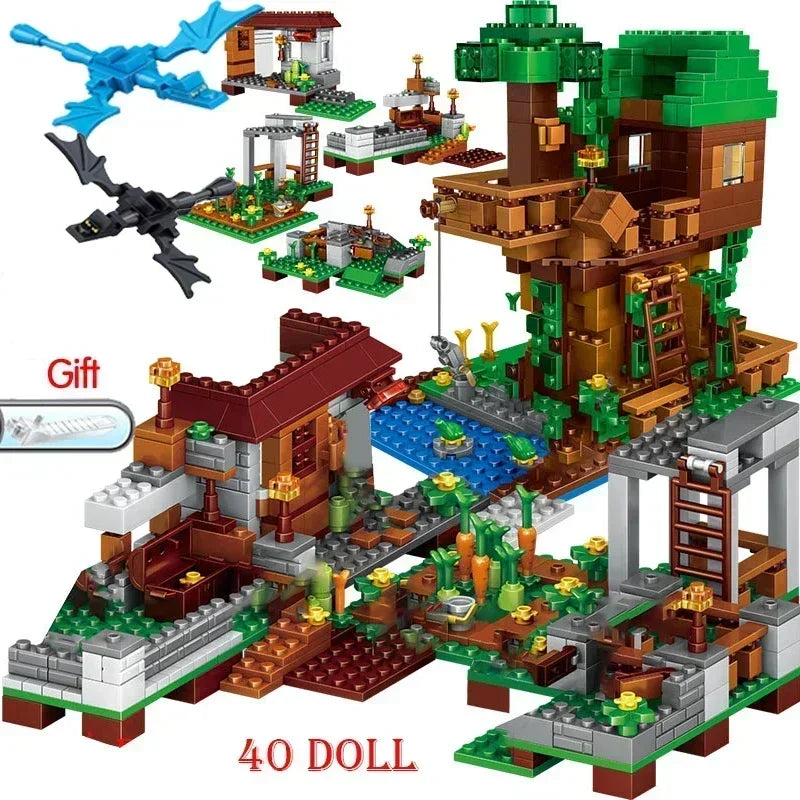 Hot Toys NEW MinecraftINGlys Send Flying Dragon For Building Blocks Mountain Cave Light Village Warhorse City Tree House Toys