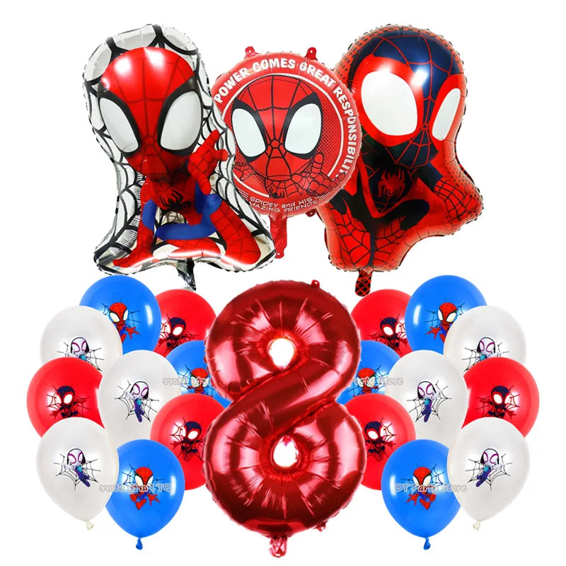 Spiderman Theme Birthday Party Decoration Marvel's Spidey And His Amazing Friends Aluminum Foil Balloon Disposable Tableware