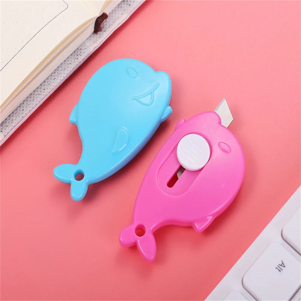 Mini Utility Knife Whale Shape Child Utility Knife Stationery Letter Opener Paper Cutter Craft Knife With Key Chain Hole