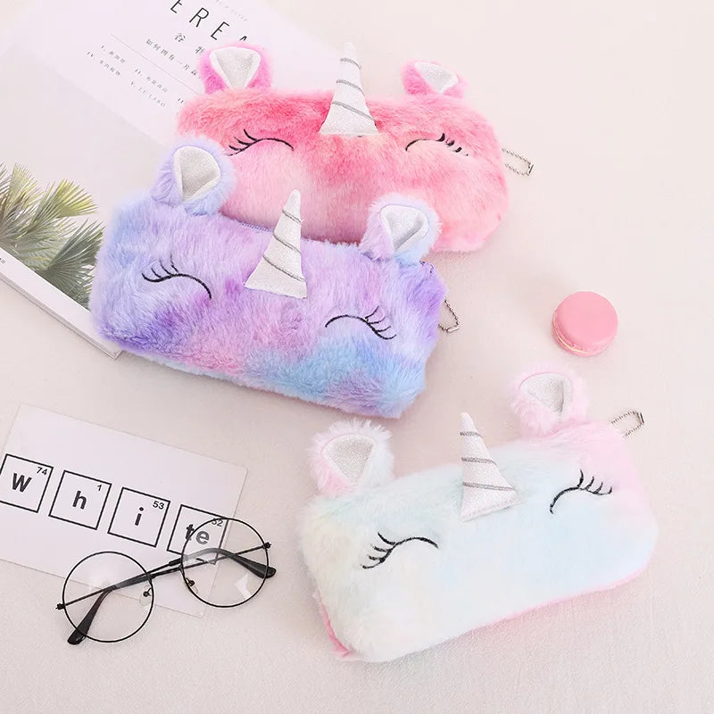 Cartoon Unicorn Pencil Case Plush Kawaii Pencil Bag Cosmetics Storage Pouch Kids Gifts Korean Stationery School Office Supplies