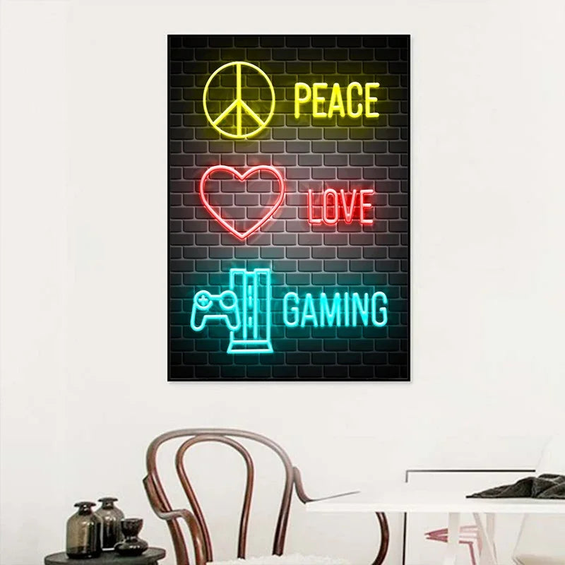 Neon Design Game Quotes Poster Music Rock Bar Game Wall Art Suitable for Gamers Room Home Bar Atmosphere Decoration Wall Art