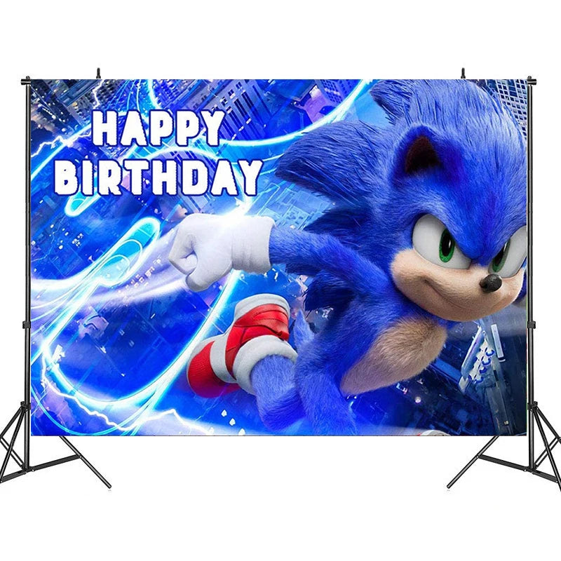 Kit Sonic Party Supplies Boys Birthday Party Paper Tableware Set Paper Plate Cup Napkins Baby Shower Decorations Sonic Gift Bags