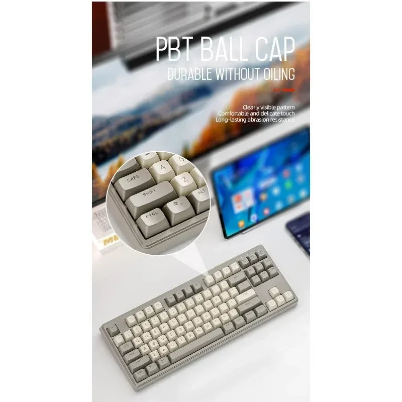 M87 Bluetooth Gaming Keyboard, 2.4G Dual Mode Connection, PBT Ball Cap, Rainbow Light, Suitable for Computers, Laptops, and Mac