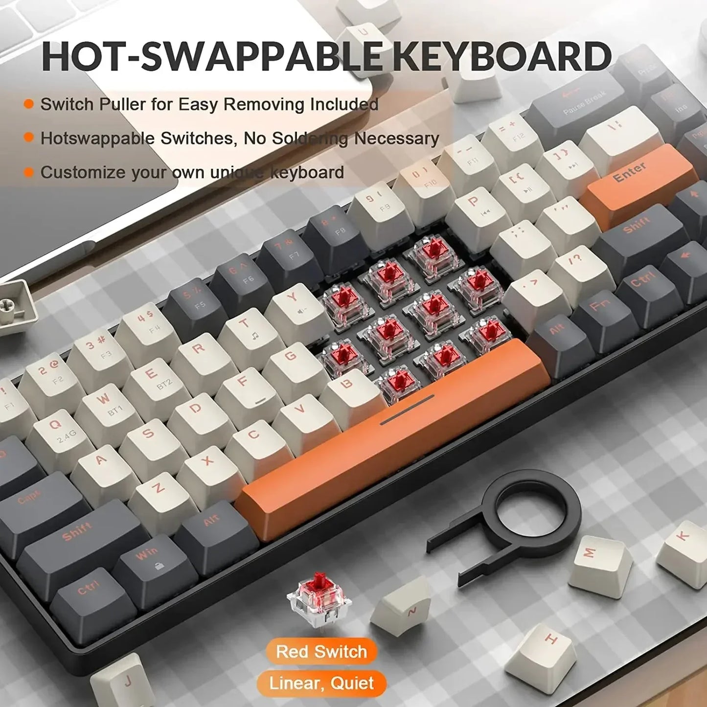 Mechanical Keyboard 60% Wireless Bluetooth Dual Mode Hot-Swappable Mini 68-Key Red