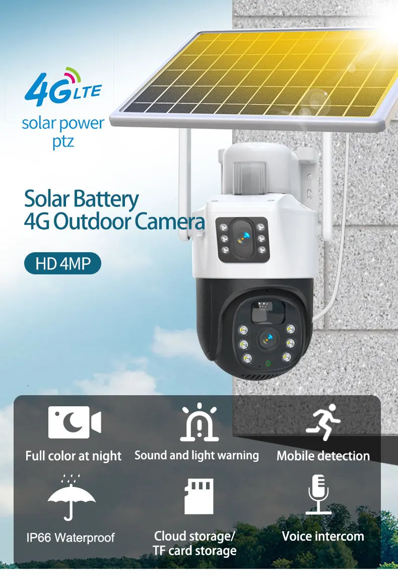 Saikiot V380 Pro 4K 8MP 4G Dual Lens Solar PTZ Camera WIFI Solar Powered CCTV Security Outdoor Waterproof V380 Pro 4G AI Camera