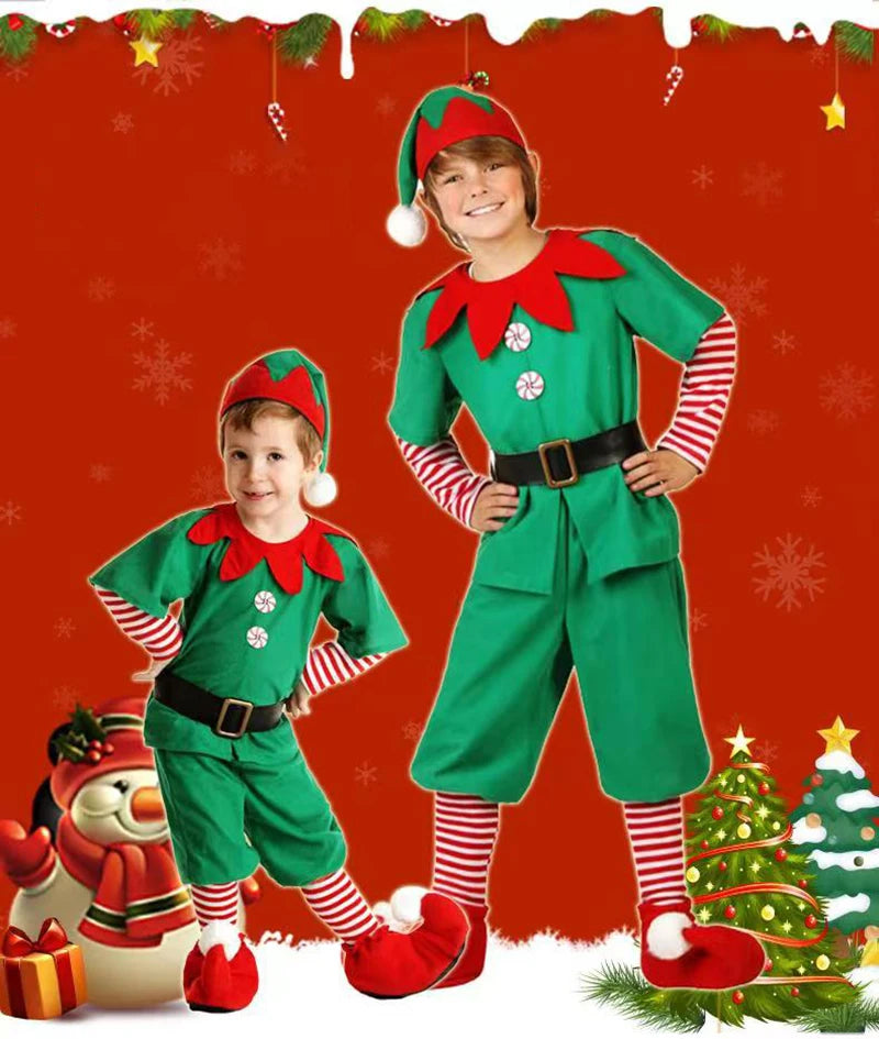 Family Green Elf Christmas Costume Cosplay Outfits Carnival Party Xmas Dress Gift