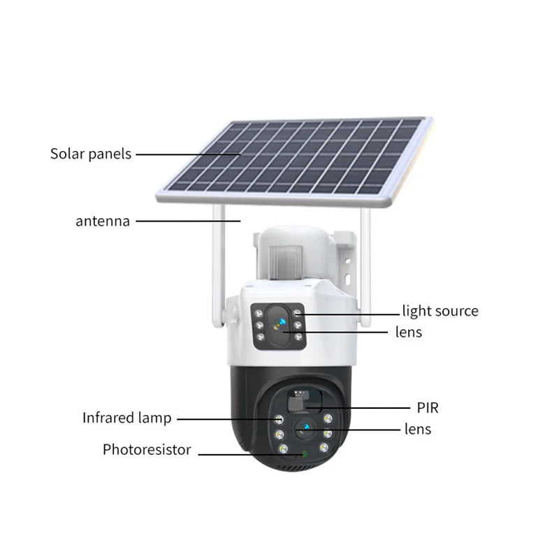 Saikiot V380 Pro 4K 8MP 4G Dual Lens Solar PTZ Camera WIFI Solar Powered CCTV Security Outdoor Waterproof V380 Pro 4G AI Camera