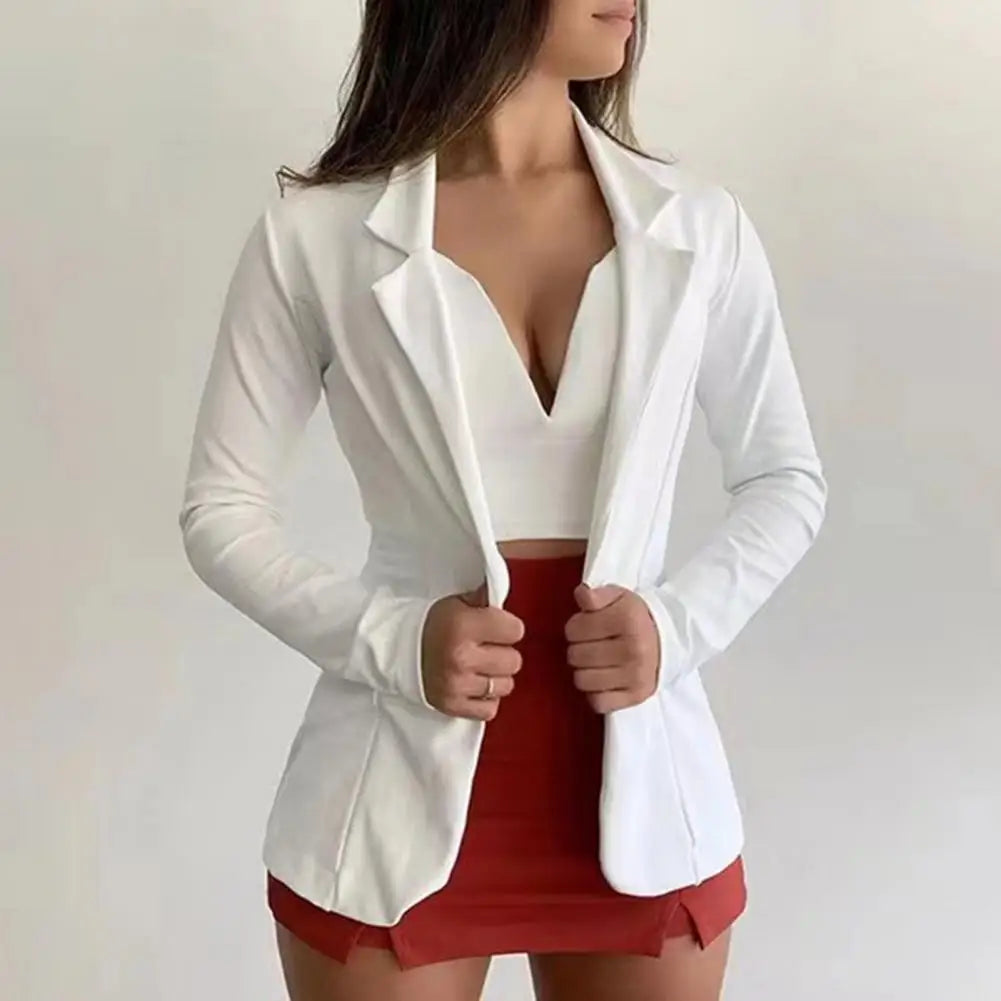 Autumn Blazer Windproof Women's Casual Suit Jacket No Button Warm Chic Open Front Design for Seasonal Wear