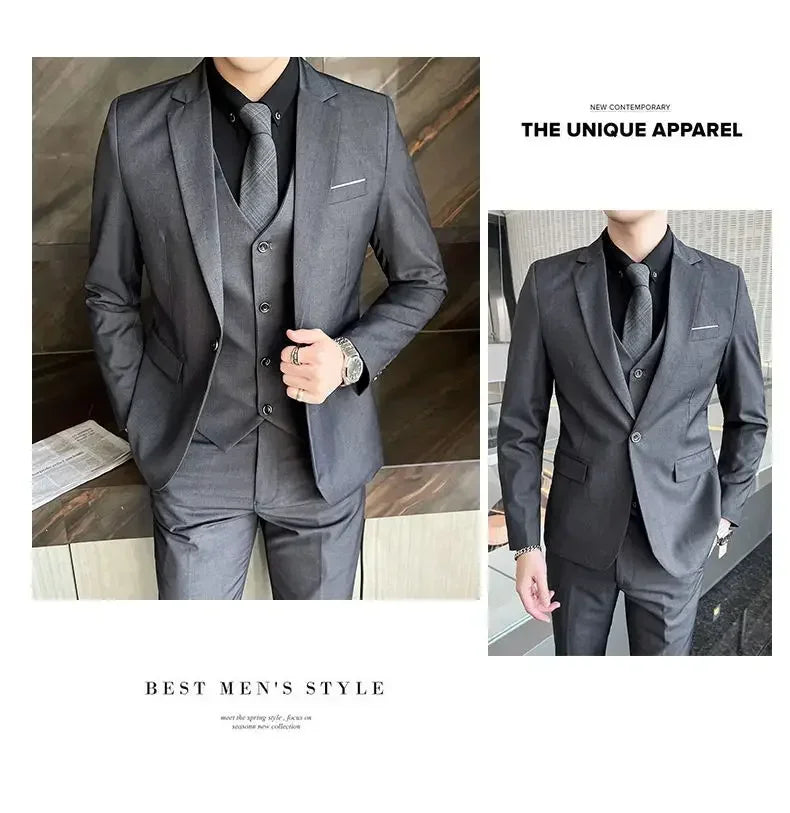 Blazer, Vest & Pants Men's Fashion Business Gentleman Professional Formal Dress Korean Version Banquet Dress Suit 6XL